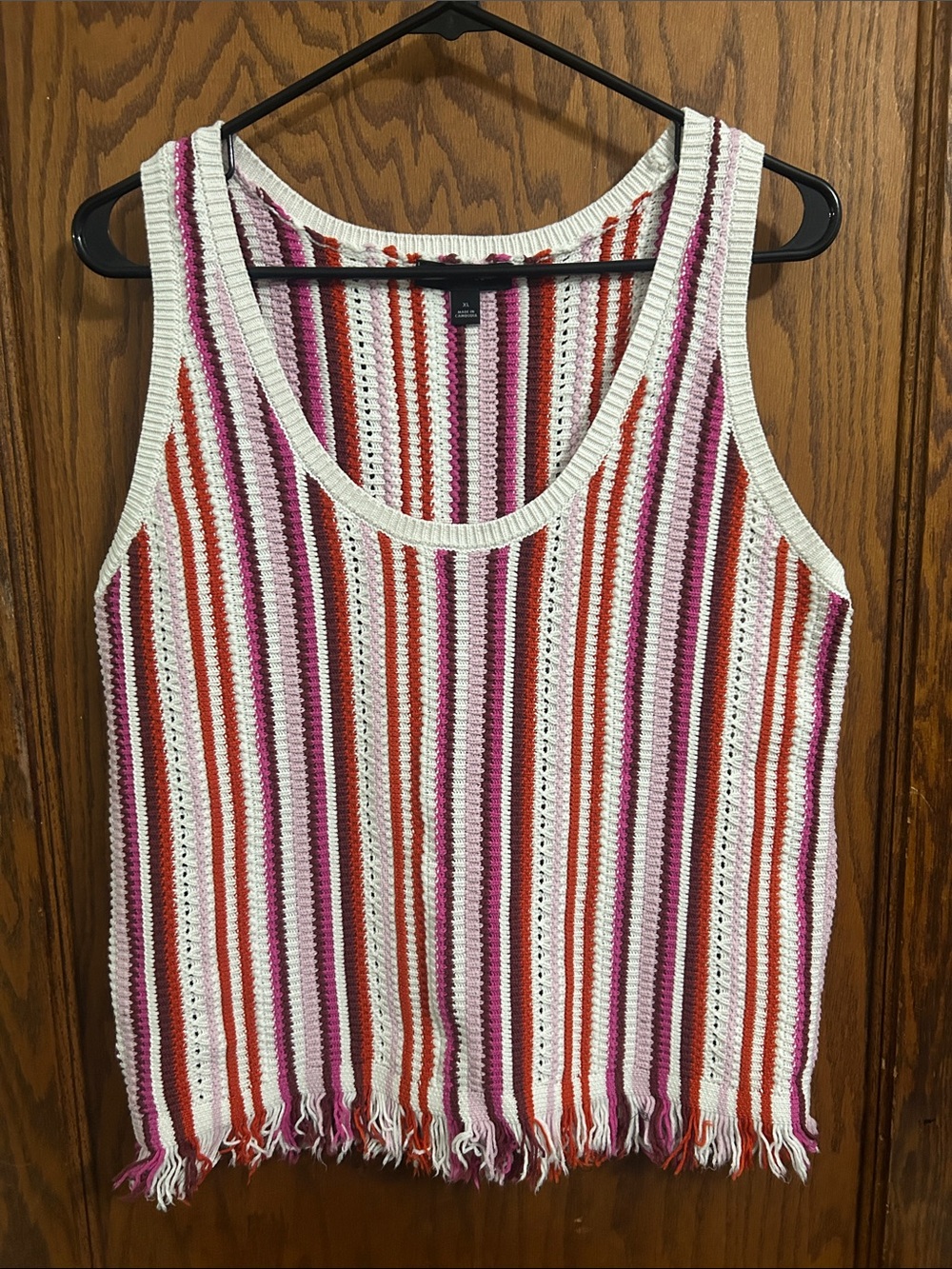 Ann Taylor Striped Knit Tank Top — White, Pink & Orange